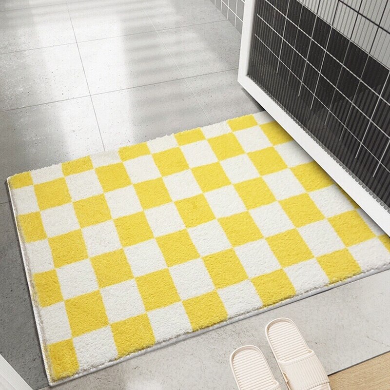 Tapis de salle de bain en damier, épais, antidérapant, absorbant, paillasson d'entrée pour chambre à coucher, décoration de maison, tapis de sol