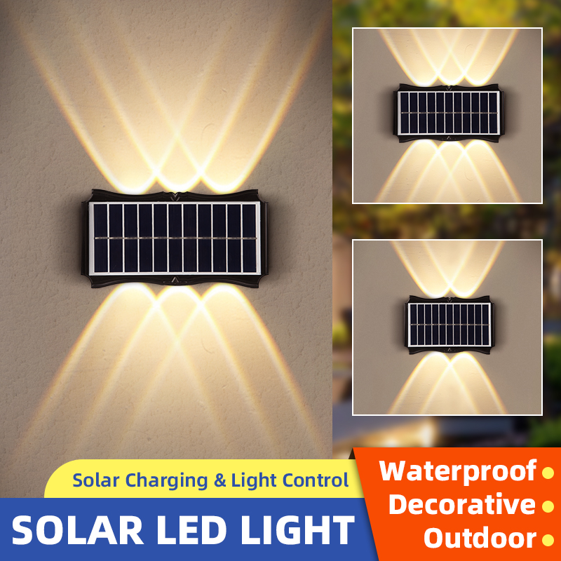 Outdoor Led Solar Wall Lamp Waterproof Light Fixture Warm Light Garden Balcony Street Yard Decoration External Solar Wall Lamps