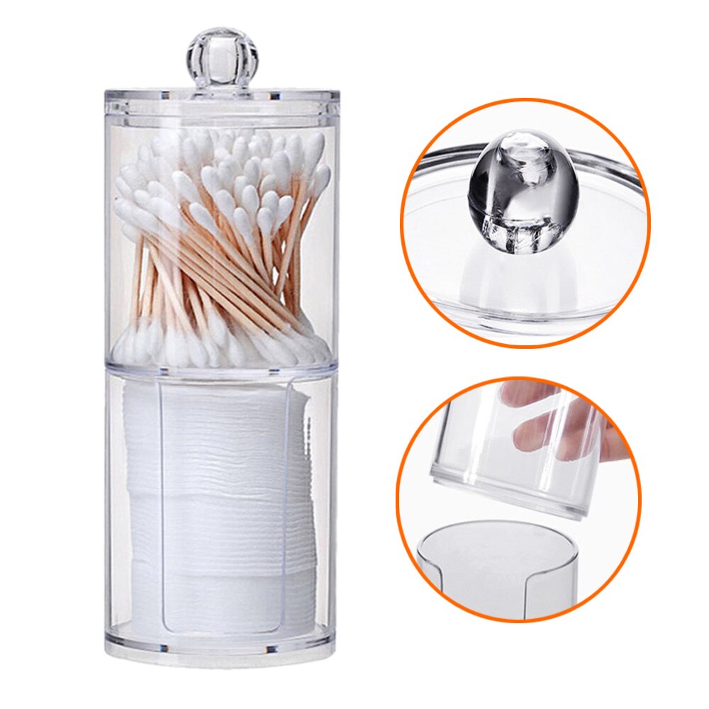 Acrylic Storage Box Transparent Round Qtip Storage Holder Container Cosmetic Cotton Pad Ball Swab Organizer Jewelry Dispenser
