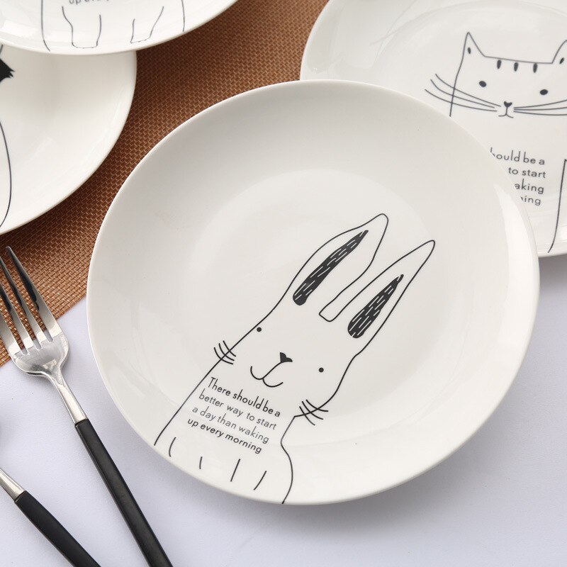 20cm norra europa tecknad djur stil keramik tallrik engelska brev originalitet frukost skiva tårta en snack skiva bröd bricka