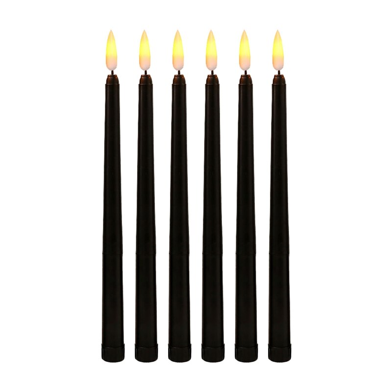 Pak Van 6 Zwart Led Verjaardag Kaarsen, Geel Vlamloze Flickering Batterij Operated Led Halloween Kaarsen