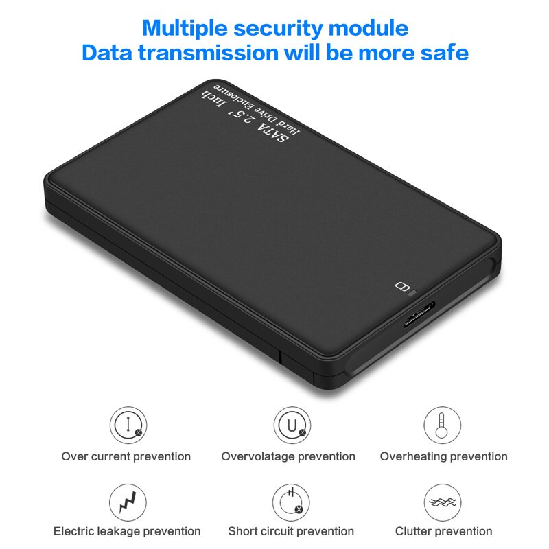 Scatola da 2.5 pollici USB 3.0 SATA Hd unità HDD custodia per hdd esterna custodia nera strumento gratuito 5 Gbps supporto UASP per disco rigido SSD/ 2TB