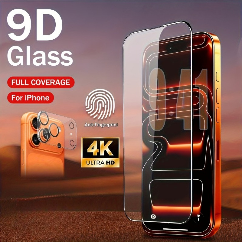 2 Stück Displayschutzfolie aus gehärtetem Glas mit 2 Stück Kameraobjektivfolie für iPhone 17 16 15 14 13 12 11 Profi Max 15 16Plus 16e Luftglas