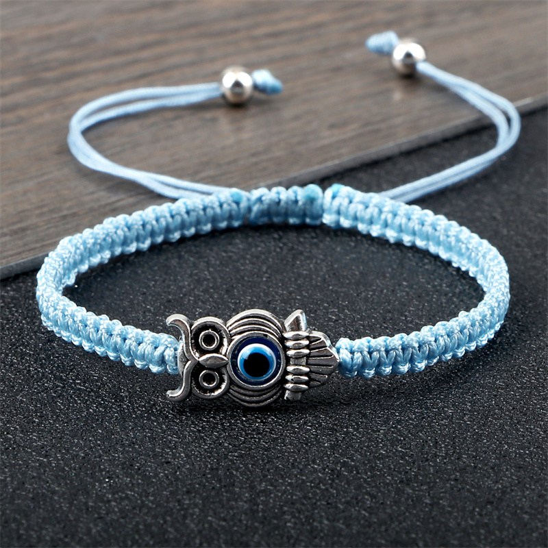 Pulsera ajustable de ojo de la suerte para hombre y mujer, brazalete trenzado de cuerda de hilo rojo hecho a mano, amuleto de búho, joyería de la amistad