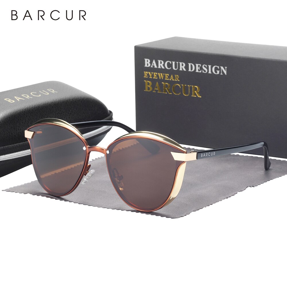 BARCUR Style lunettes de Soleil Polarisées Pour Femmes Catmore Rond Soleil Verre Dames Femme Lunettes Accessoire UVAB Protection: Marron