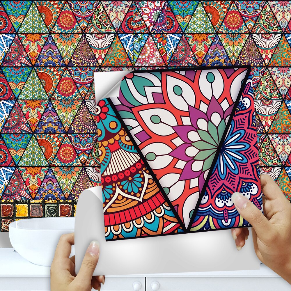 10pcs Moroccan Style Tiles Wall Sticker Matte Film For Tiles /Ground in Kitchen Wardrobe Bathroom Peel &amp; Stick Art Wall Decals