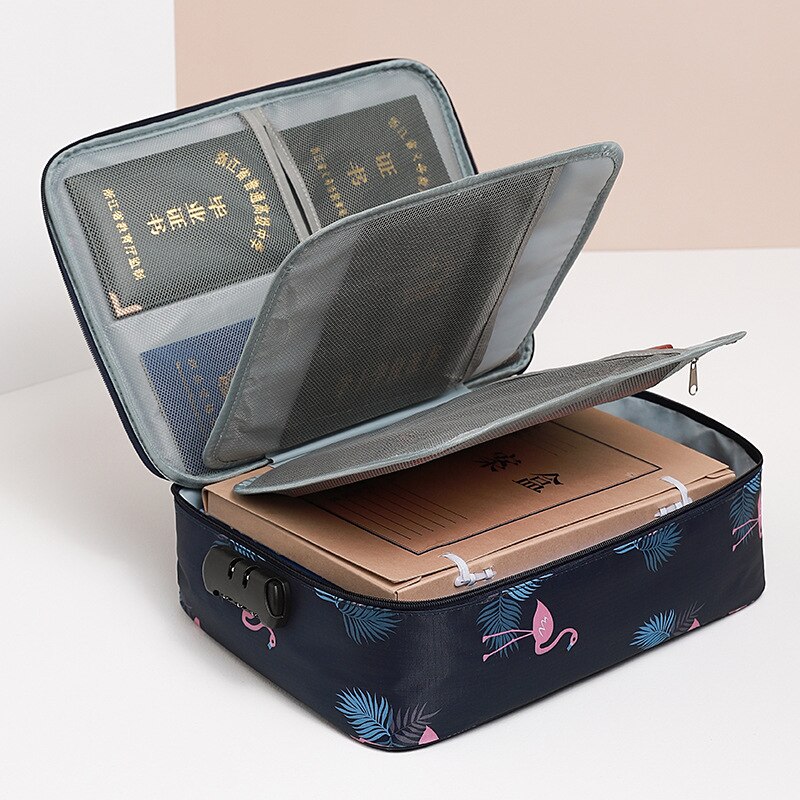 Travel Documents Organizer Bag for A4 Papers Storage Certificate Diploma File Pockets Two Three Layers Code Lock Choose