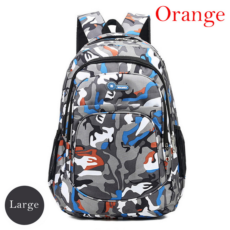 2 tailles Camouflage sacs d'école imperméables pour filles garçons orthopédiques enfants sacs à dos enfants livre sac Mochila Escolar cartable: orange large