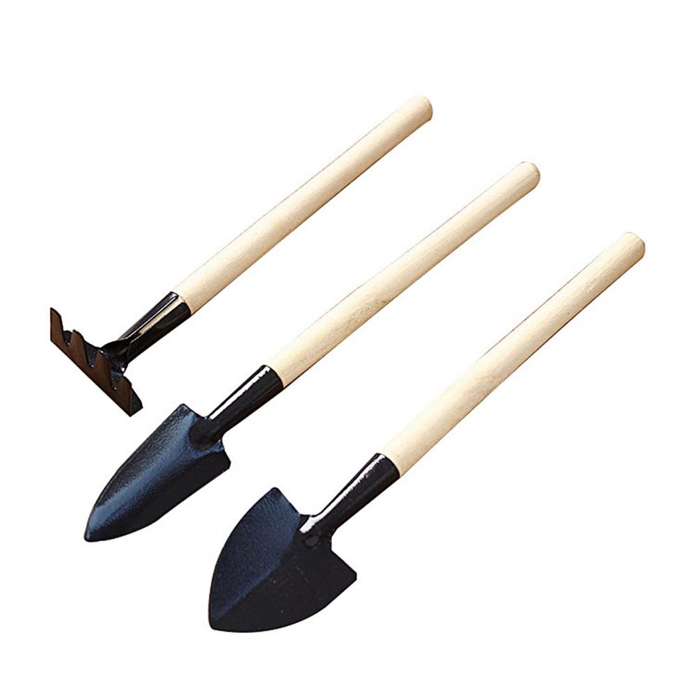 3Pcs/Set Mini Spade Shovel Harrow Wooden Handle Loosening Soil Tools for Pot Plants: Default Title