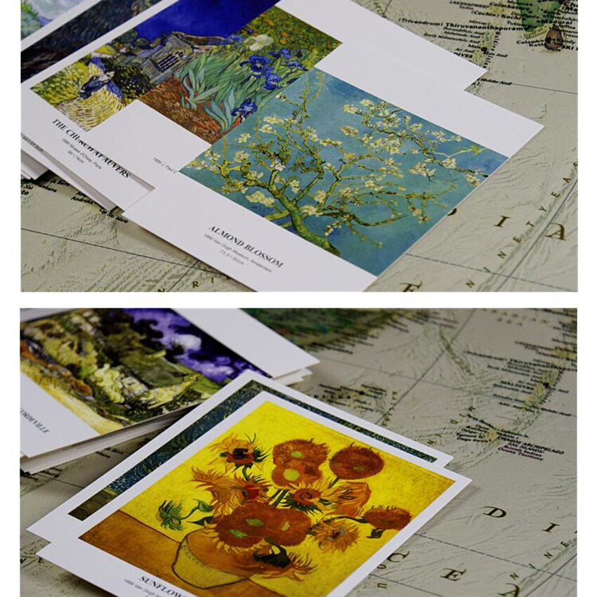 30 pièces/ensemble célèbre peintre peinture à l'huile carte postale tournesol, nuit étoilée, autoportrait, Iris fleur carte postale carte de voeux