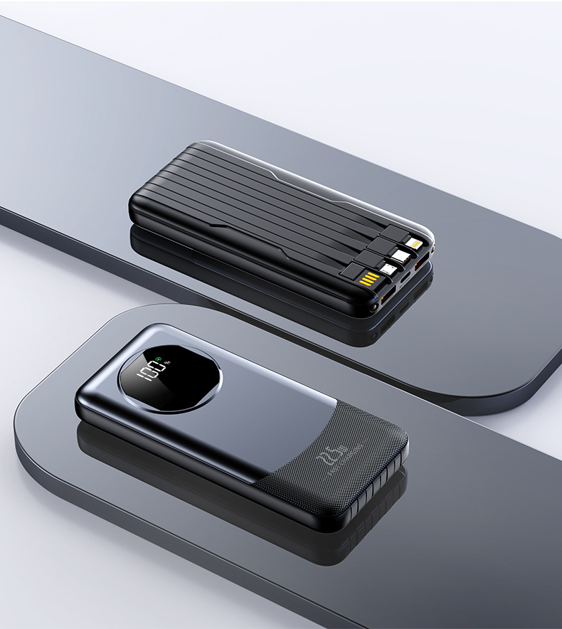 22.5w snelladende powerbanks van 20000 mah met 4 ingebouwde kabels, grote capaciteit, lichtgewicht, draagbare, mobiele stroomvoorziening: Donkerrood