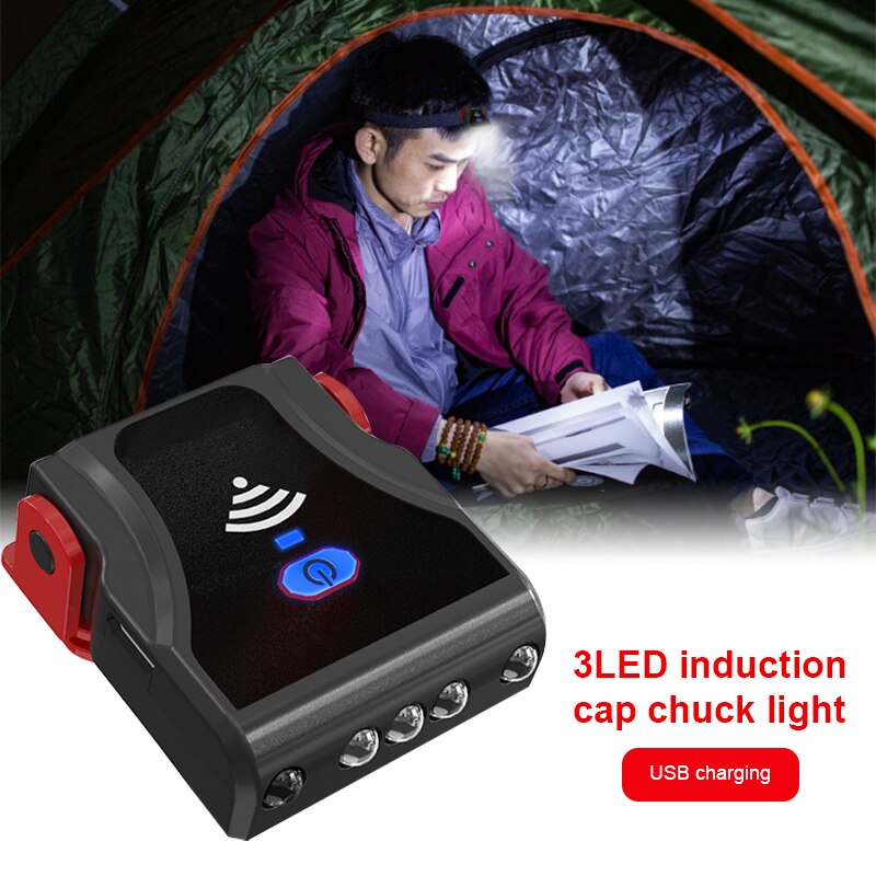 3 LED Sensor Cap Light Headlight Multifunction USB Rechargeable Headlamp Clip On Cap Hat Light Mini Outdoor Camping Flashlight