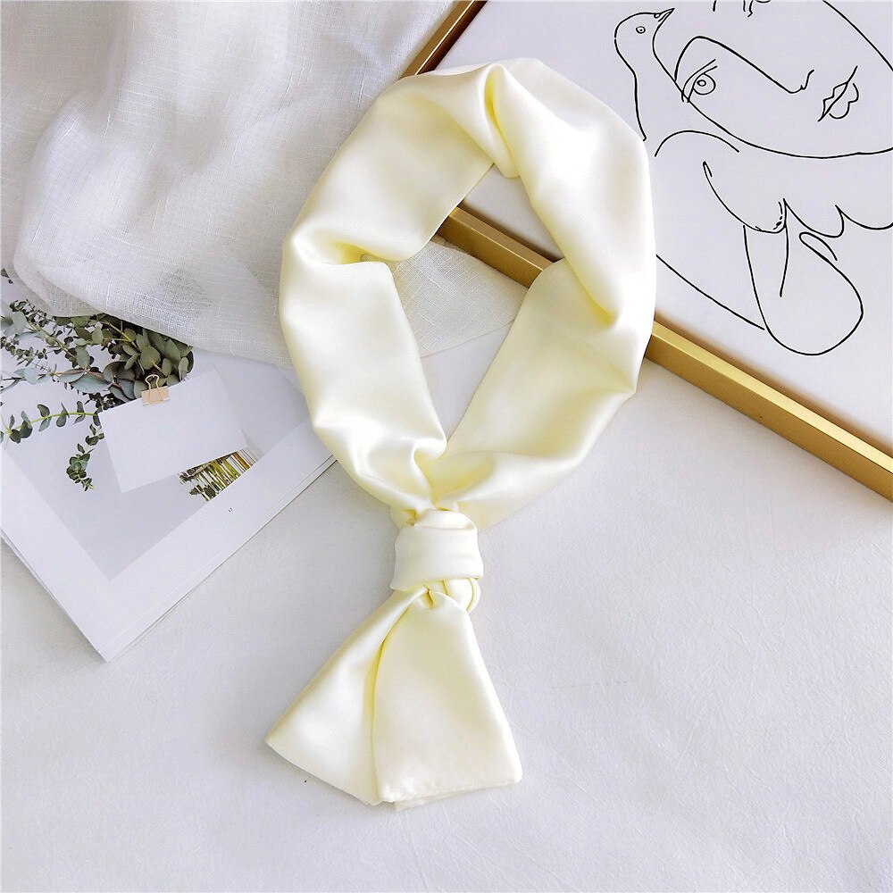 Pitkä laiha huivi silkkisatiininen kaulahuivi naisille yksiväriset hiushuivi naisten päähuivit pinkki vihreä: 10