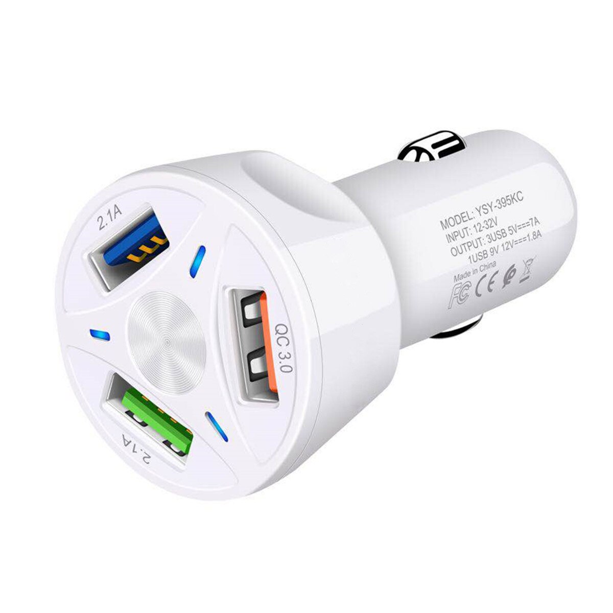 Car Charger Quick Charger 12V-24V 3A QC3.0 3 USB Fast Auto Charger Stable Current Output Mobile Phone Charger: white