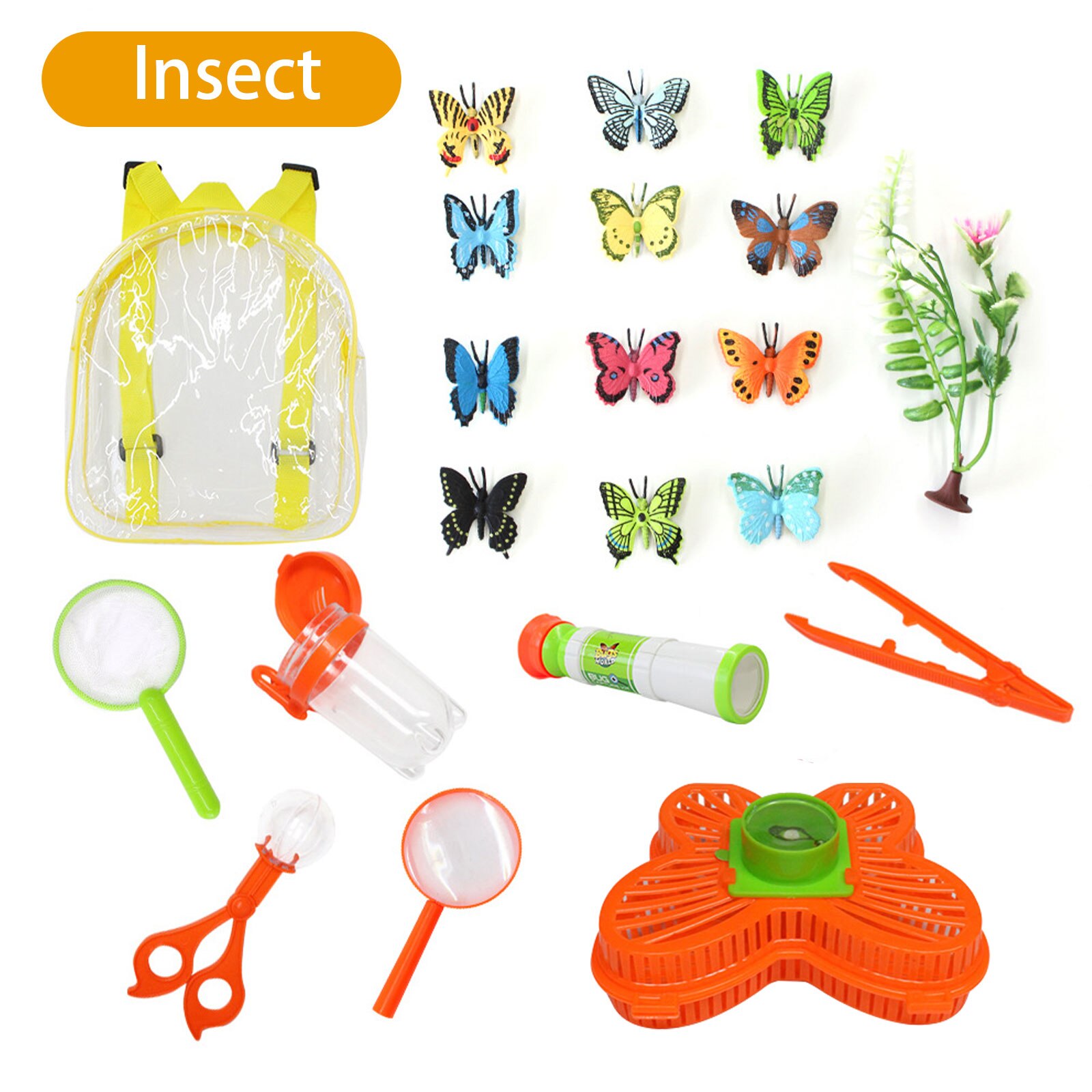 Ensemble de jouets anti-insectes avec télescope, 22 pièces, boîte d&#39;observation, Kit de Capture d&#39;insectes en plein air, jouets éducatifs scientifiques pour enfants: Butterfly Style