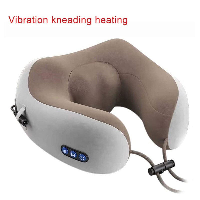 Multifunctional U-shaped pillow massage pillow Electric Neck Massager Portable Shoulder Cervical Massager Travel Home Car Relax: brown 3 buttons
