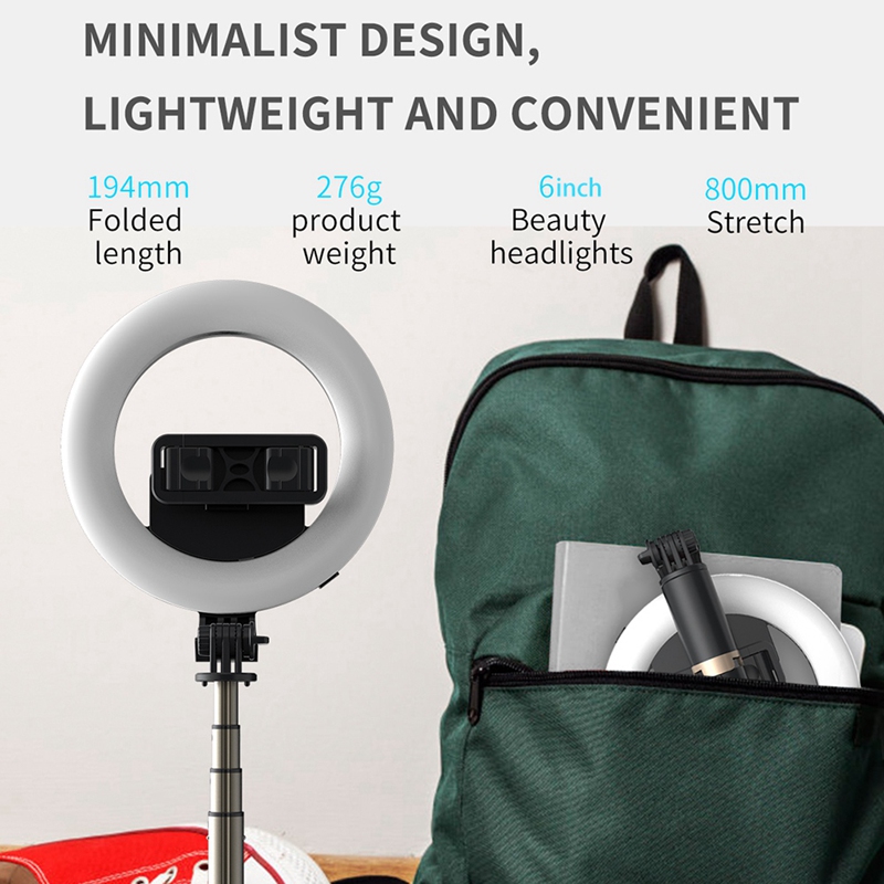 Q07 bluetooth-selfie-sticks, fernbedienung, stativ, handy-live-kamera, selbstauslöser, artefaktstange, 6 -zoll-aufhelllicht