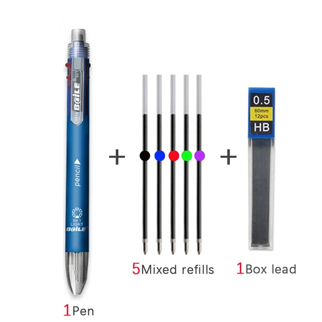 6 In 1 Multicolor Ballpoint Pen Multifunction Pen Contain 5 Color Ball Pen & 1 Automatic Pencil Top Eraser Office School Supply: Lavender