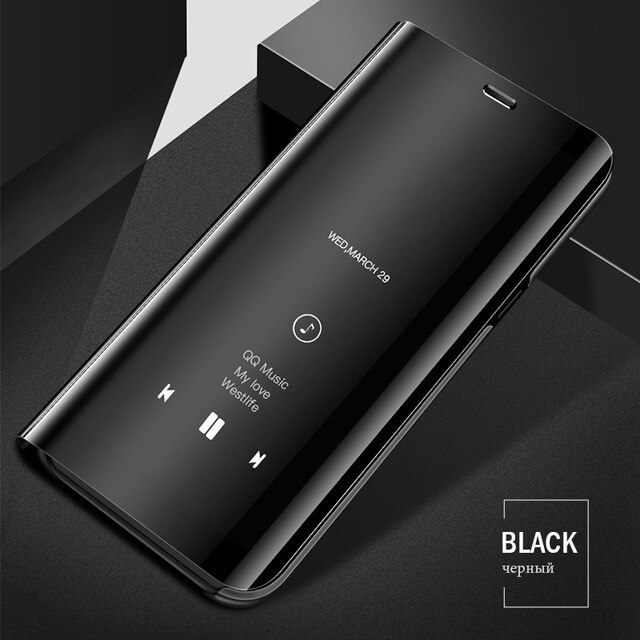 Smart spejlflip etui til huawei  p30 lite light pro clear view cover til huawei  p 30 30 lite 30 pro  p30 lite  p30 pro stående coque: P30 (6.1 tommer) / Sort