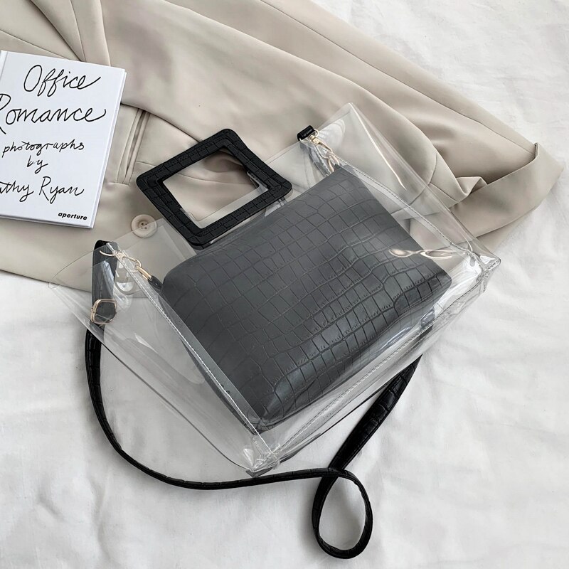 Sac fourre-tout Transparent en gelée été sac à main de en PVC pour femmes: Black