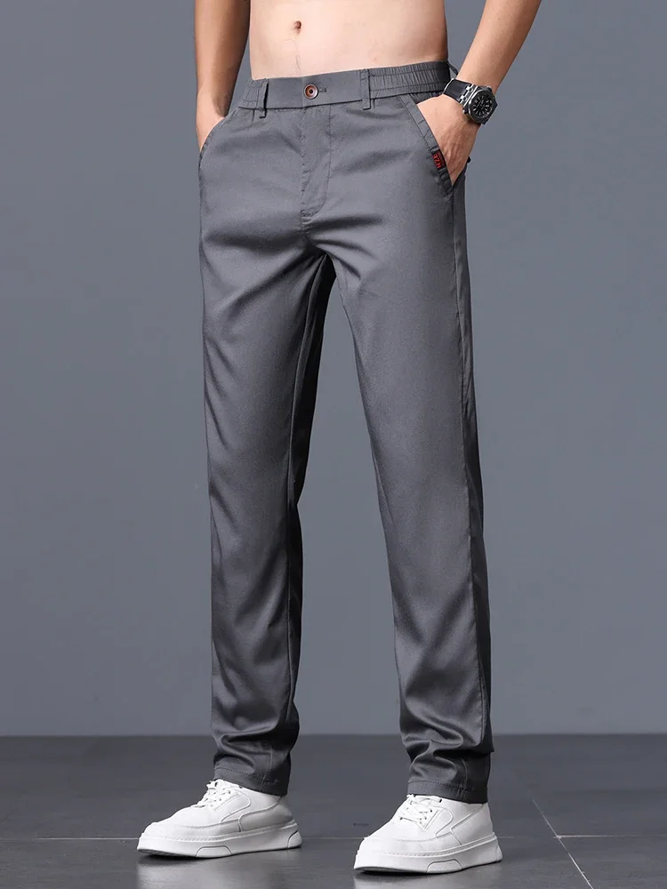 Lyocell mince pantalon mince hommes coréenne respirant d'affaires décontracté Baggy pantalon large pantalon droit