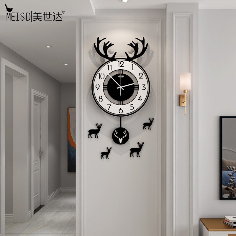 MEISD Original Deer Pendulum Wall Clocks Modern Home Decor Hanging Quartz Watch With Wall Stickers