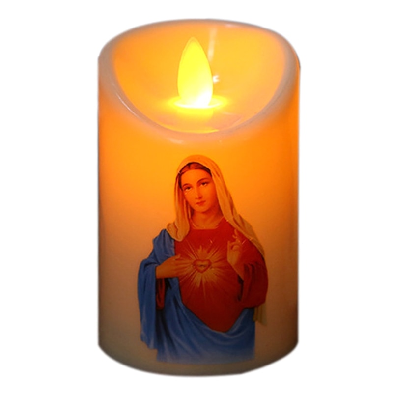 Jesus christus stearinlys lampe led fyrfadslys romantisk søjle lys flammefri elektronisk stearinlys batteridrevet