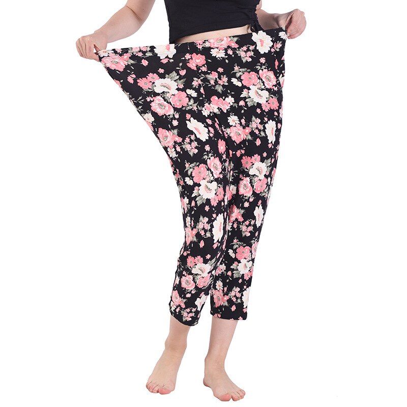 Plus Size 6XL 7XL Sleep Bottoms Summer High Elastic Casual Loose Home Pants Bottoming Calf Length Trousers Lounge Pants Women