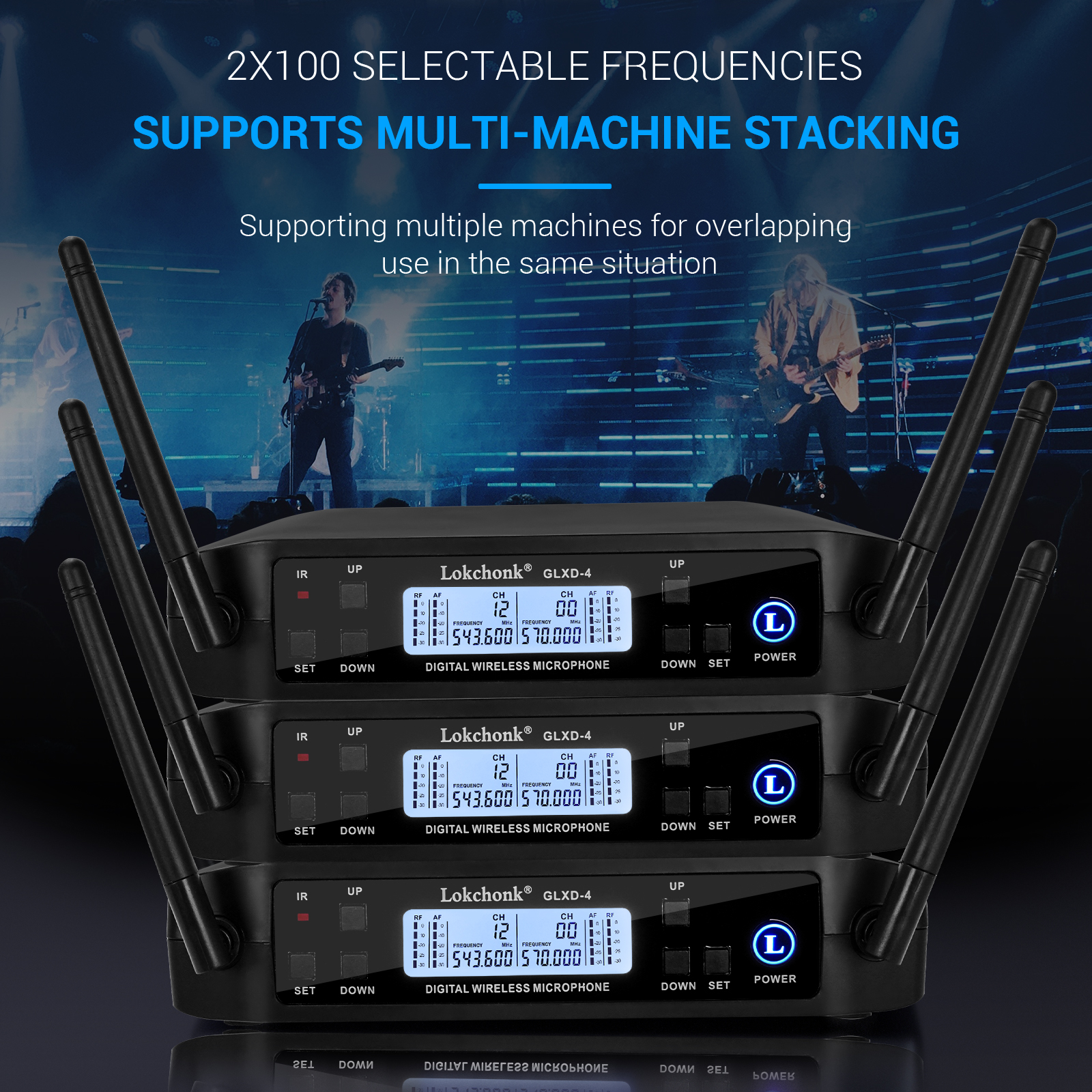 GLXD4 BETA58 MICRÓFONO INALÁMBRICO Dual , sistema de karaoke para el hogar, actuaciones de escenario, UHF dinámico, 2 canales de mano