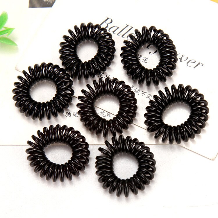 10 Stks/partij Goedkope Telefoonlijn Gum Zwarte Elastische Haarband Voor Meisje Touw Sieraden Accessoires Springs Hair Scrunchy: black-2.5cm-10pcs