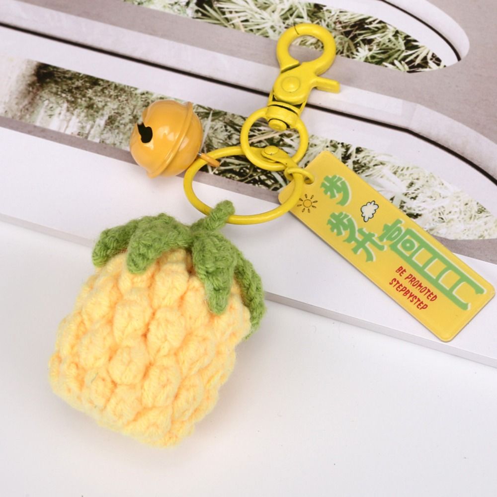 LLavero de punto de sandía y Mango, llavero de fruta de ganchillo de aguacate y piña, llaveros tejidos bonitos y frescos hechos a mano, dijes para bolso: Blanco