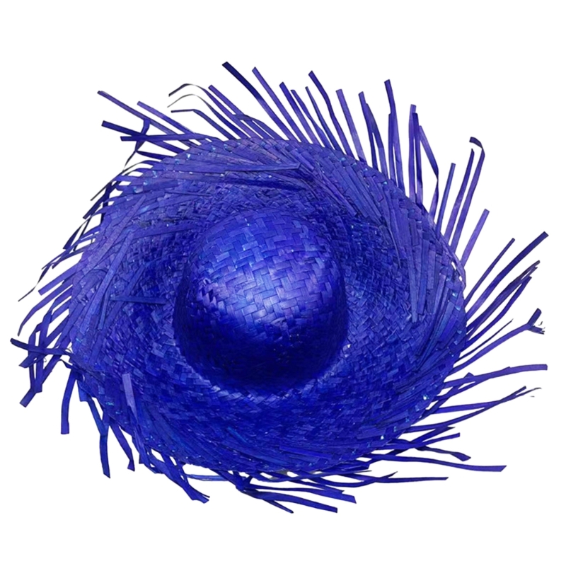 Mexicanos Sombrero Hat Straw Hat Cool Mexicanos Festival Hat with Ripped Brim: Blue