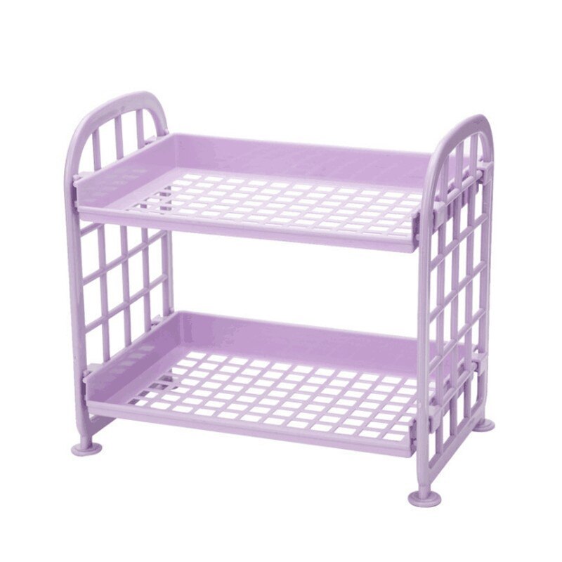2-Tier Assembled Storage Shelf Plastic Seasoning Storage Rack Countertop Shelf for Kitchen Desk Countertop Organizer: Purple