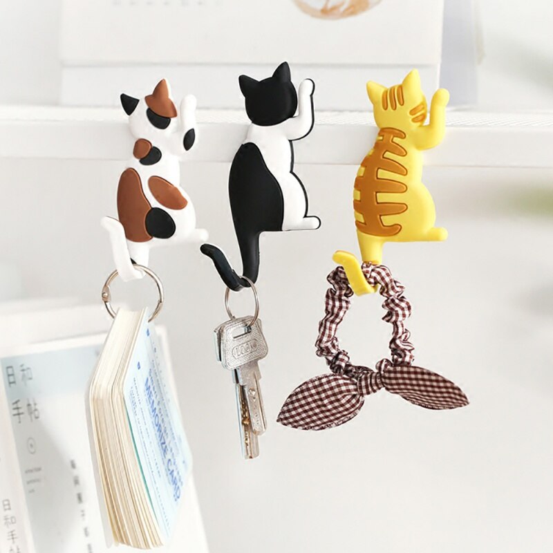 Cute Cartoon Cat/Dog Magnetic Wall-hung Key Fridge Sticker Multifunctional Refrigerator Magnet Hook Door Home Decoration