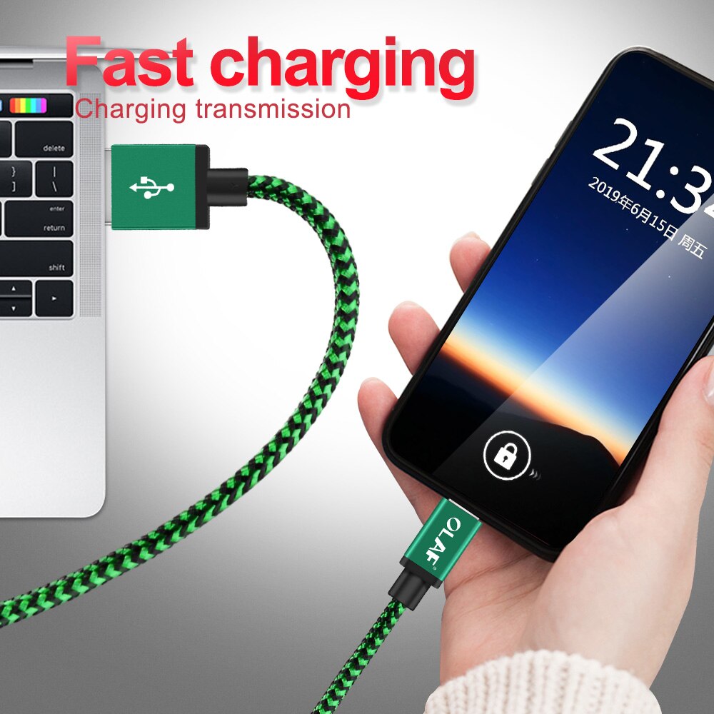 Olaf Micro USB Kabel 2 M 3 m Nylon Gevlochten Snel Opladen Gegevens Charger Cord Voor Samsung Huawei Xiaomi Android microusb Telefoon Kabel