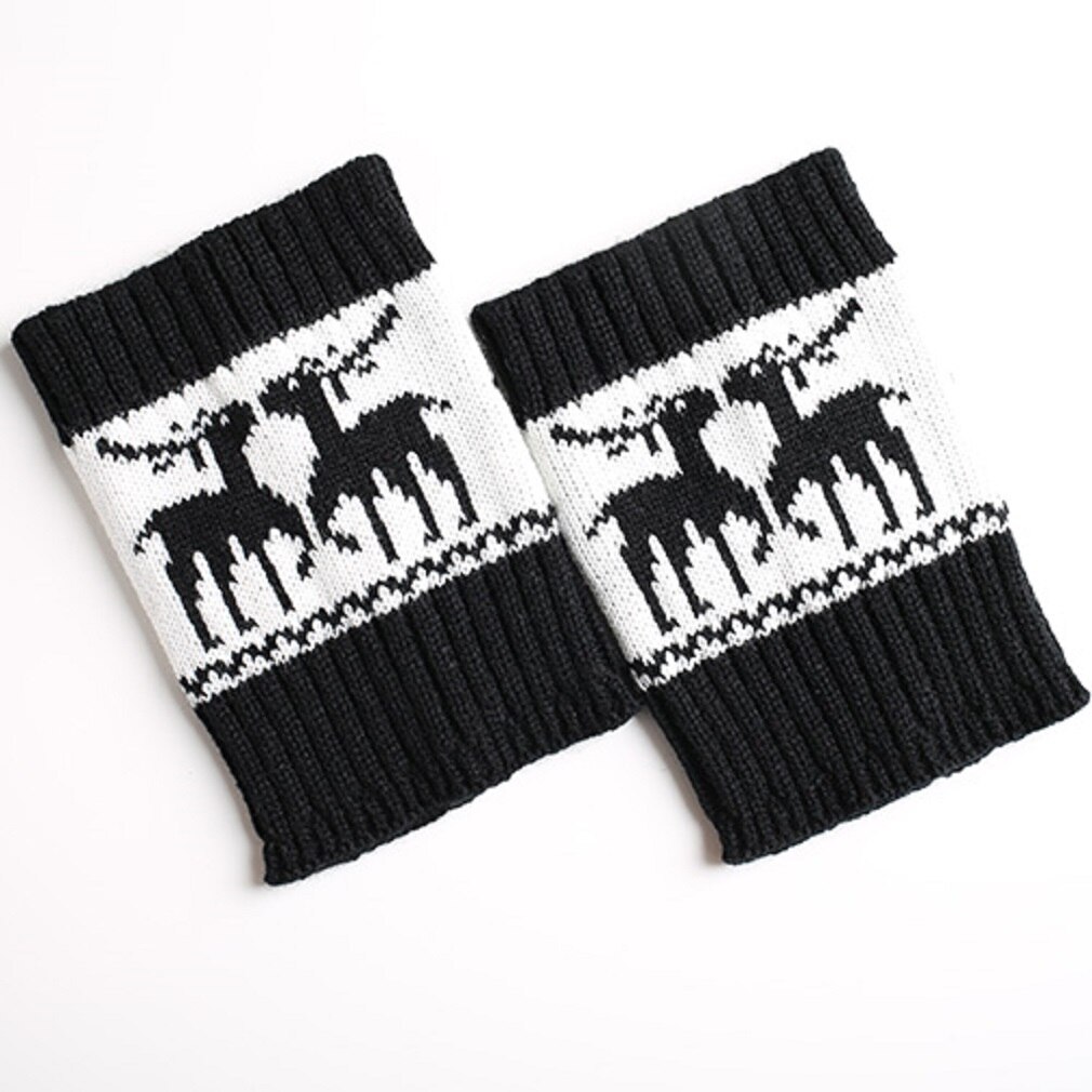 Kvinder varm vinter hæklede støvler manchetter elg strikkede toppers boot sokker benvarmer tegneserie print bomuld: Beige