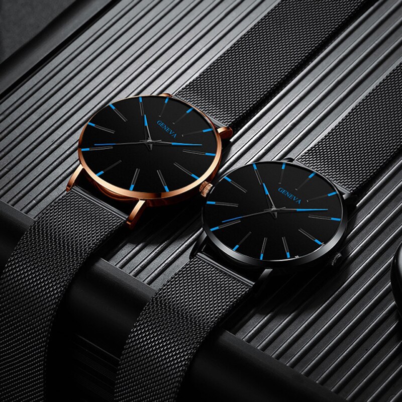 Geneva 1 luxe dameshorloge, eenvoudig, ultradun zwart roestvrijstalen mesh horloge, dameshorloge, zakelijk en casual, quartzhorloge