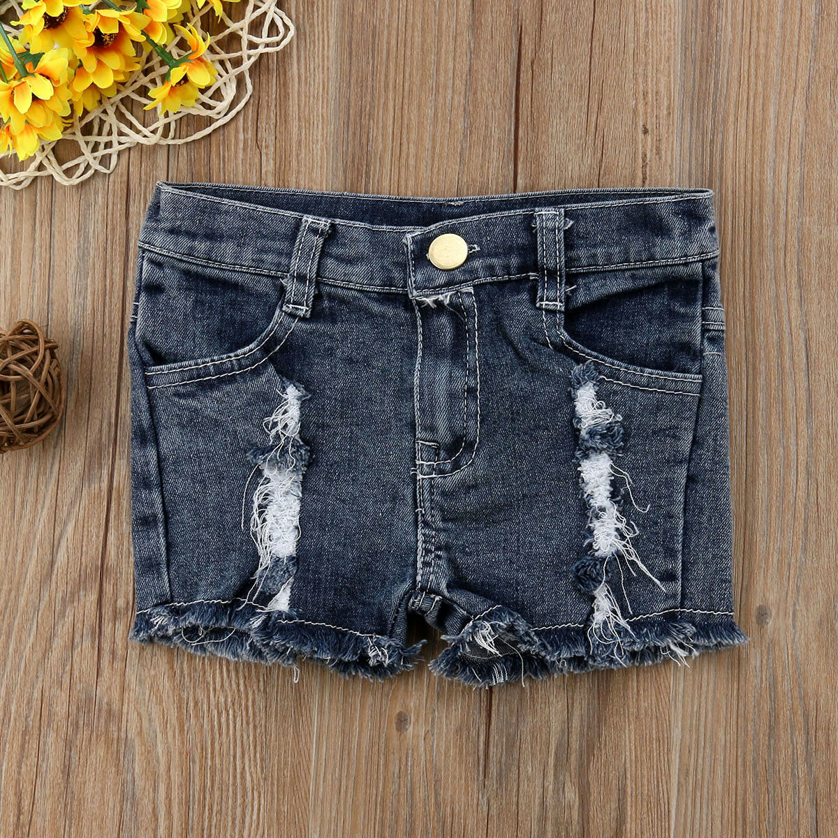 Pantalones vaqueros rasgados elásticos para niños y niñas, pantalones cortos vaqueros deshilachados, pantalones calientes,