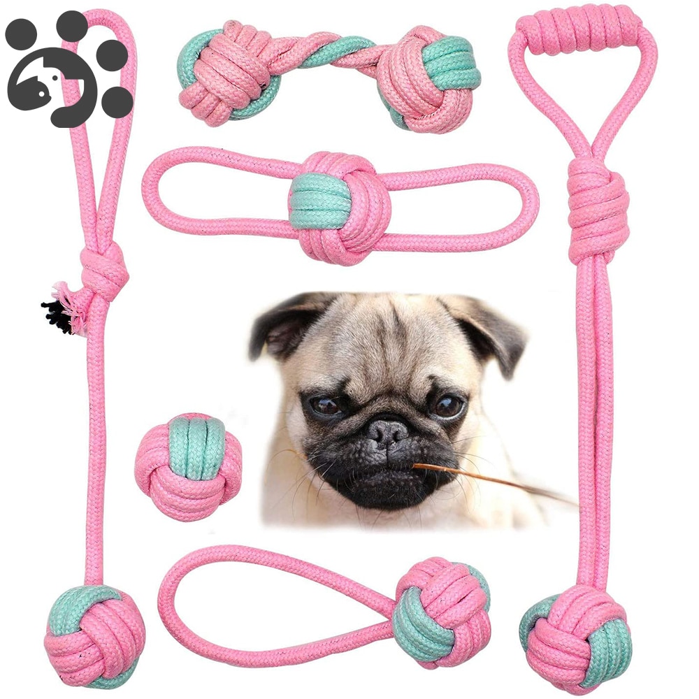 6 paquetes de cuerda de algodón perro de juguete del animal doméstico juguete de perro pequeño limpios los dientes de perro pelota para masticar juguete para perros pequeños perros cachorro interactivo Durable