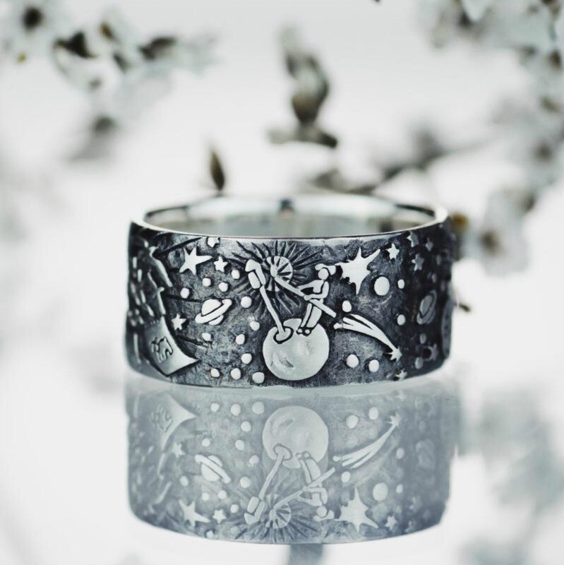 Retro Jewelry Boy Engraving Pattern 925 Sterling Silver Finger Rings Ladies Vintage Tail Ring Thai Silver Fine Jewelry