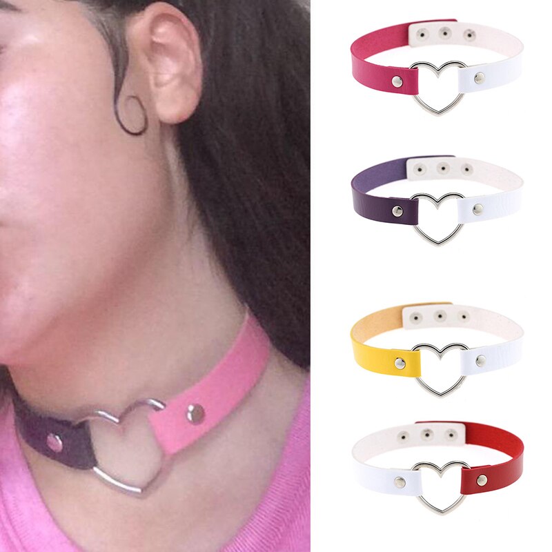 Collar de cuero con remaches Punk gótico para hombre y mujer, Gargantilla en forma de corazón, accesorios de joyería