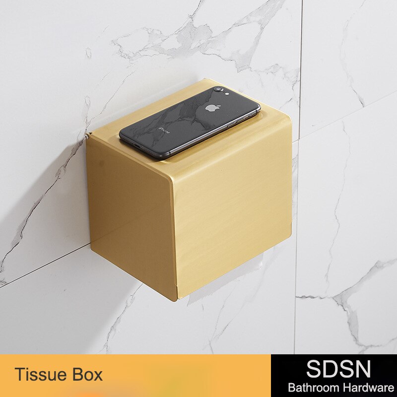 Juego de accesorios dorados para baño, toallero de aleación de aluminio de , trípode de almacenamiento de oro cepillado, estante cuadrado, juegos de accesorios para Baño: paper box