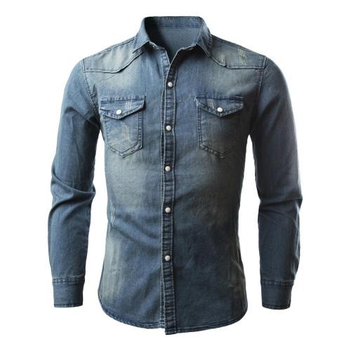 Chemise à manches longues pour hommes, Streetwear décontracté, , Hipster, col à revers, Denim: L
