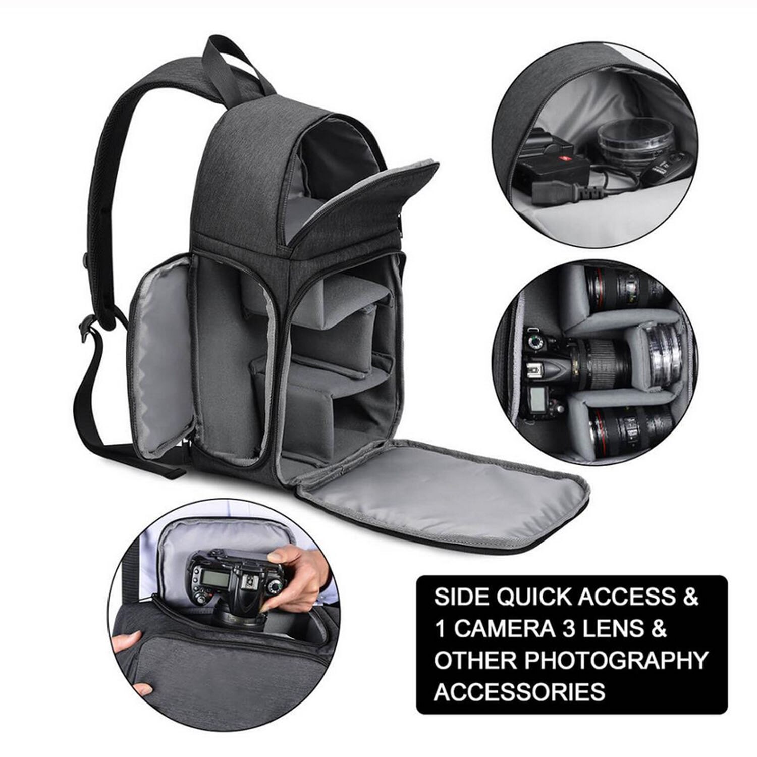 Besegad Portable Waterproof DSLR Camera Chest Sling Crossbody Shoulder Bag with Removable Divider Tripod Holder for Photographer
