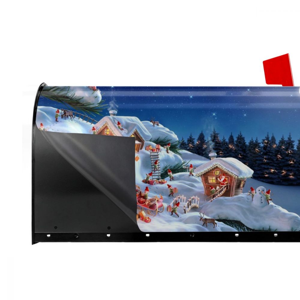 Christmas Party In The Snow Mailbox Cover Happy Year Mailbox Wraps Magnetic Post Box Cover for Garden Yard