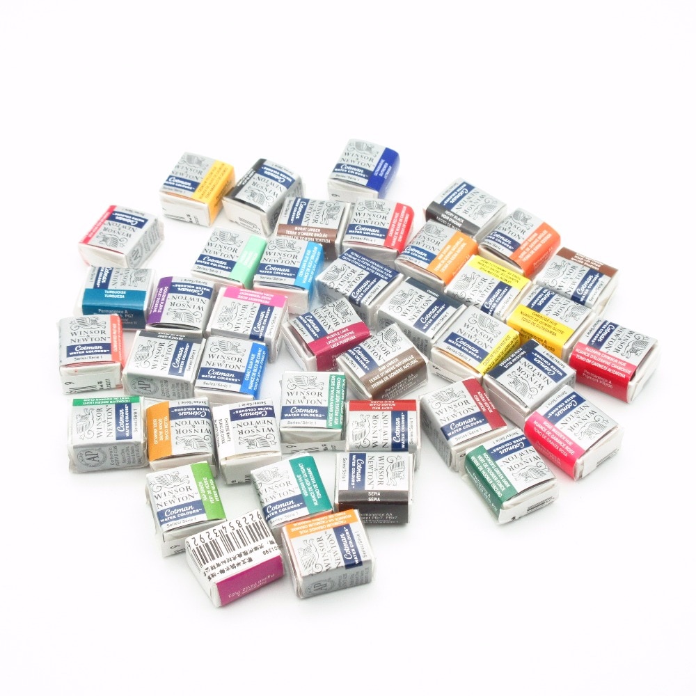 Winsor & newton cotman solid akvarellmaling halvpanne 40 farger blå akvarellpensler