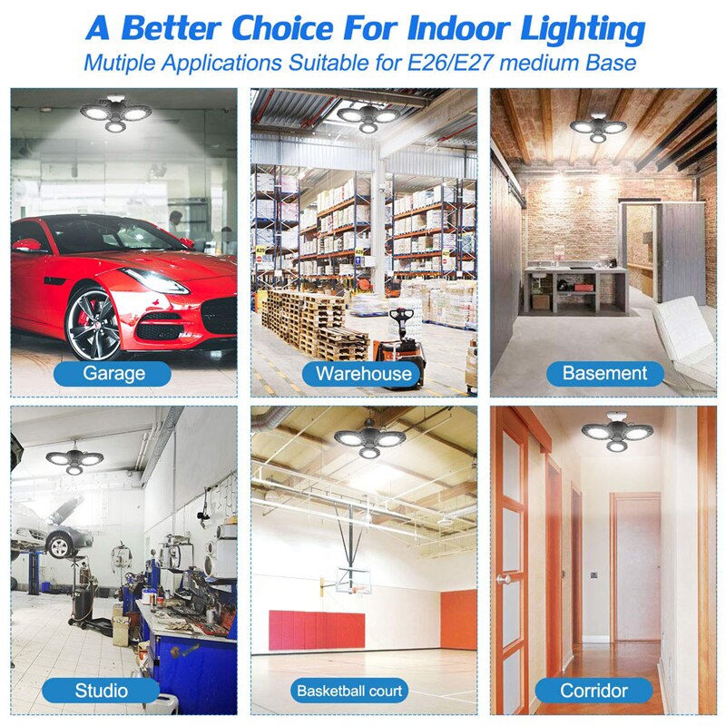 UFO LED Garage Lights Bulbs AC85-265V 60/80W E26 6000LM Utility LED Garage Lamp Workshop Warehouses Industrial Lighting