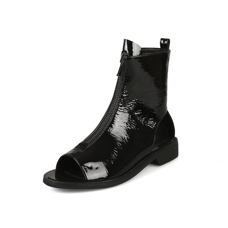 Morazora ankelstøvler til kvinder lak sommerstøvler zip peep toe gladiator punk sko dame støvler: Sort / 7