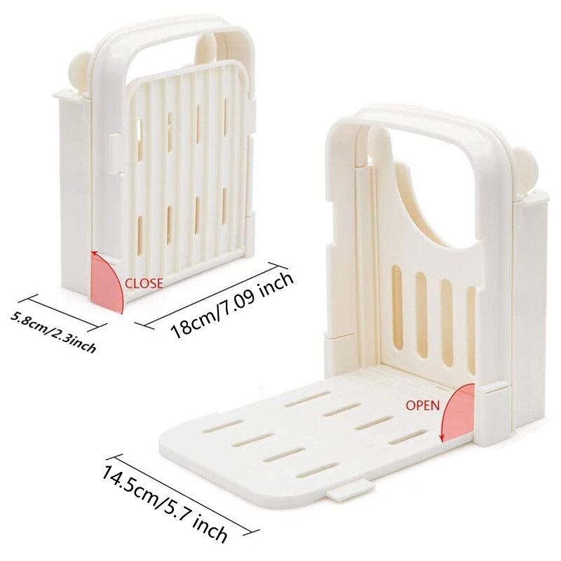 Foldebrødskærer, justerbar brødskæreguide til hjemmebrød, bagel toast brødskærer/skærer, brødskæremaskine, hvid