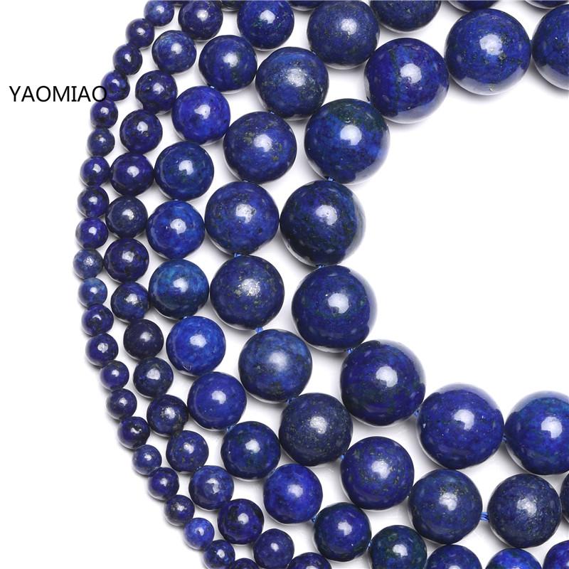 Lapislázuli piedra Natural nunca pierde color cuentas redondas 15 "hebra 4 6 8 10 12 14MM Tamaño de selección para la fabricación de joyas